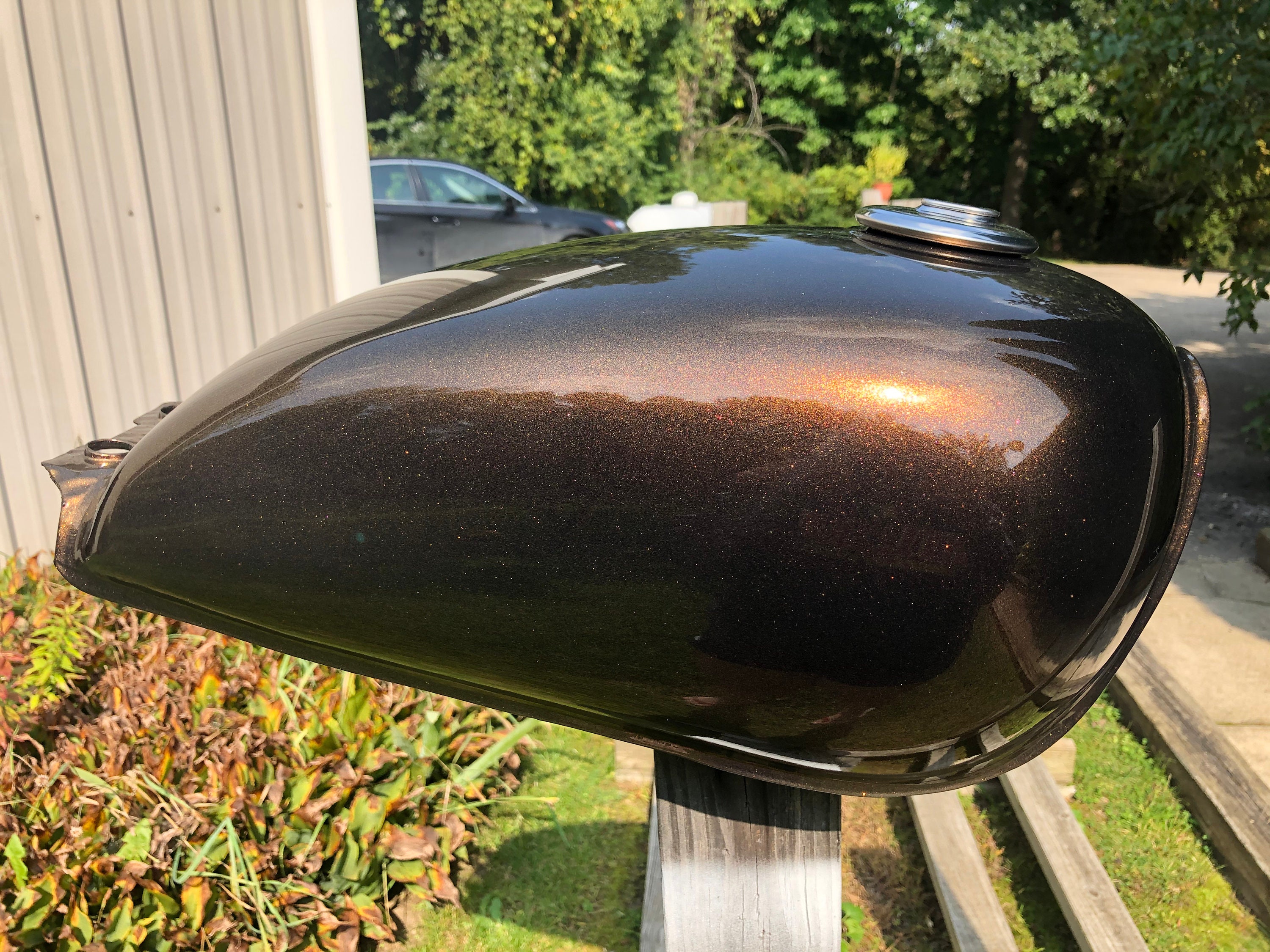 Custom painted extra flake copper metallic Suzuki GN125 250 motorcycle gas tank