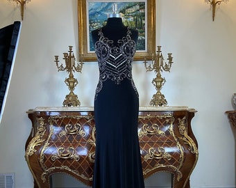 Women’s formal embroidery rhinestone bodice stretchy evening dress