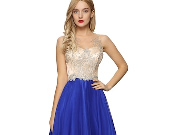 Flower Pattern Rhinestones Chiffon Prom Dress Sheer Bodice Formal Evening Ball Gown Dress