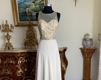 Women’s formal rhinestone Illusion evening gown prom dress