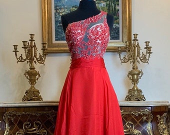 Meier Collection one shoulder embroidery beaded evening prom dress