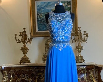 Women’s formal rhinestone Illusion bodice evening prom dress