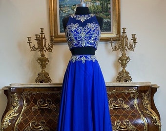 Meier Collection two piece rhinestone formal pageant prom dress