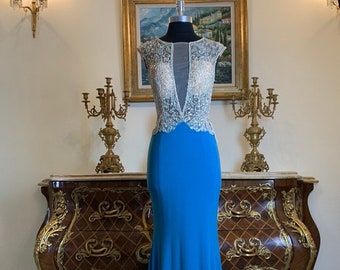 Women’s formal Stretchy rhinestone Illusion evening gown prom dress