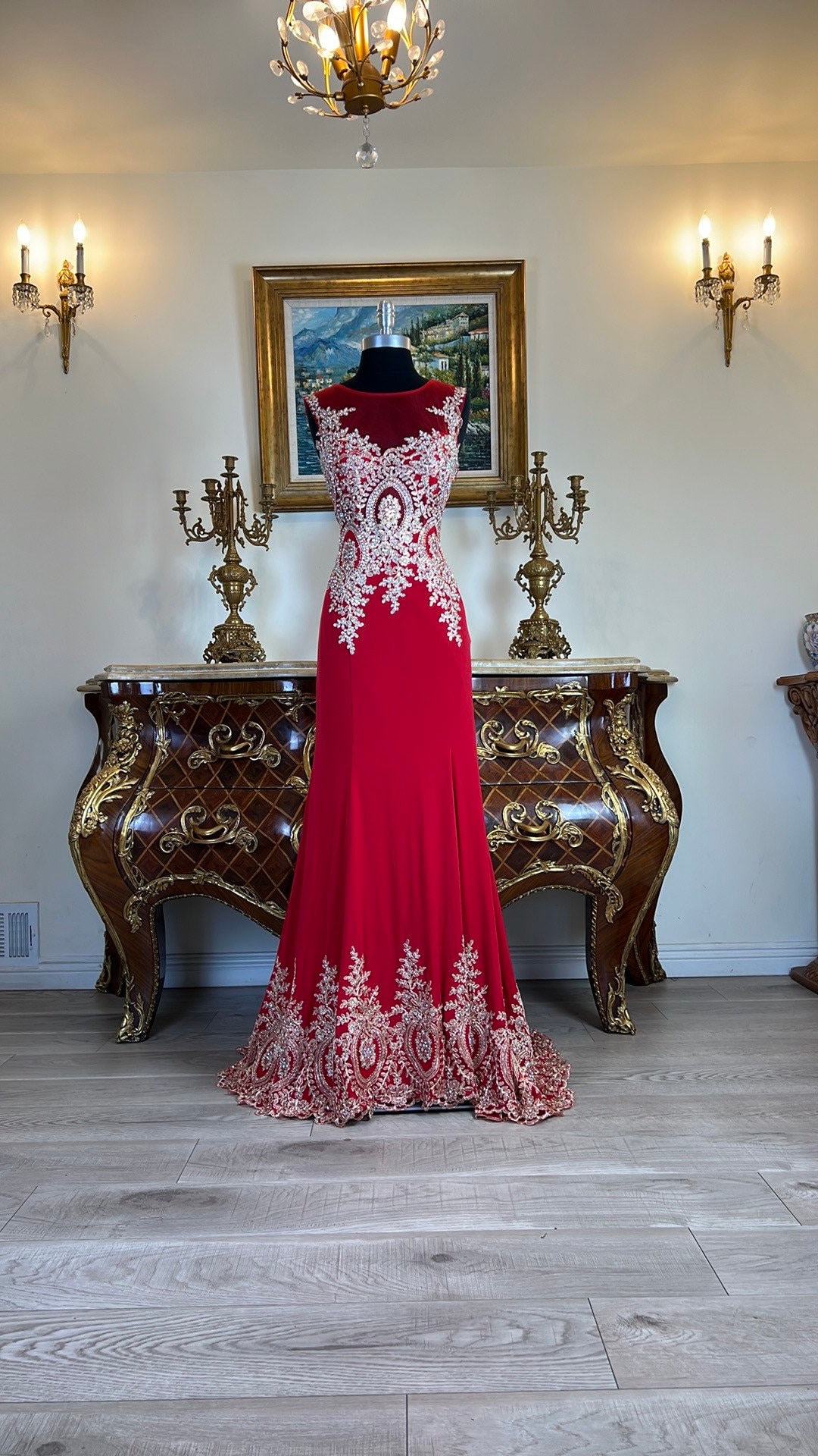 Eureka Fashion 9996 - Sleeveless Gold Applique Evening Dress | Red/Gold | 2XL 