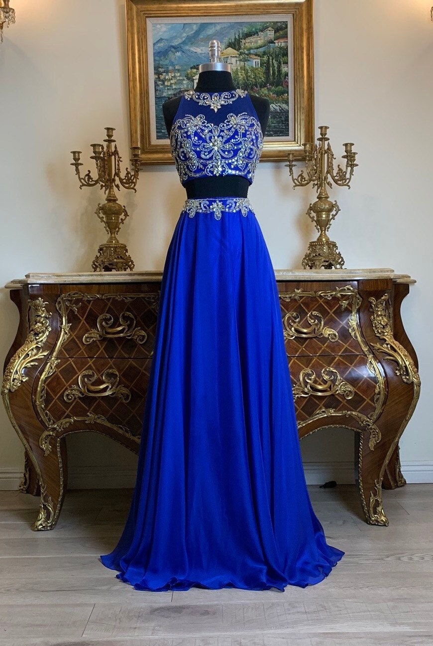 Two Piece Prom Dress in Blue
