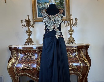 Women’s formal 3D embroidery evening gown beaded prom dress