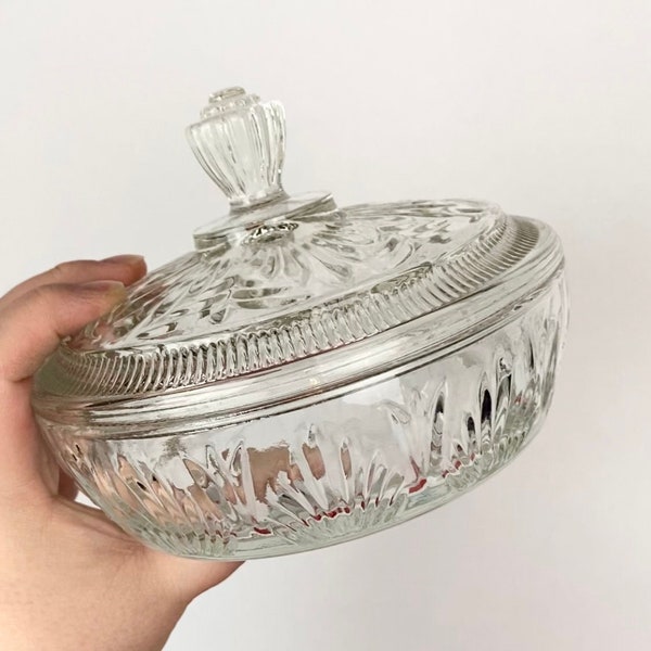 Vintage Avon Glass Lidded Powder Box Candy Jar Trinket Dish