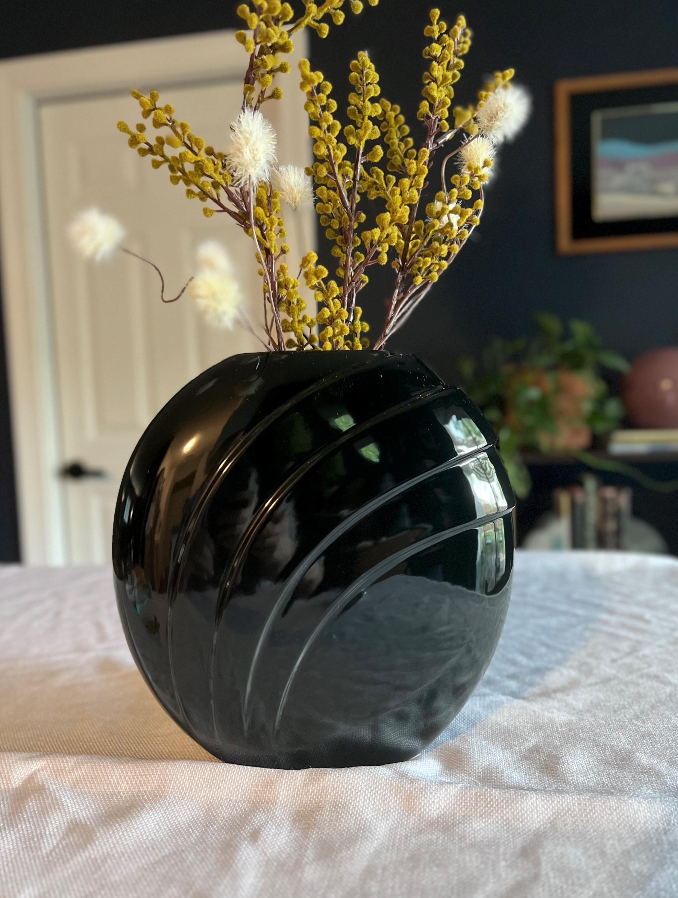 Art Deco Inspired Black 80s Postmodern Draped Vase