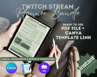 Stream Planner Twitch Stream Digital Planner Bundle Green Boho Planner Optimizar Stream Streamers de planificación digital estética