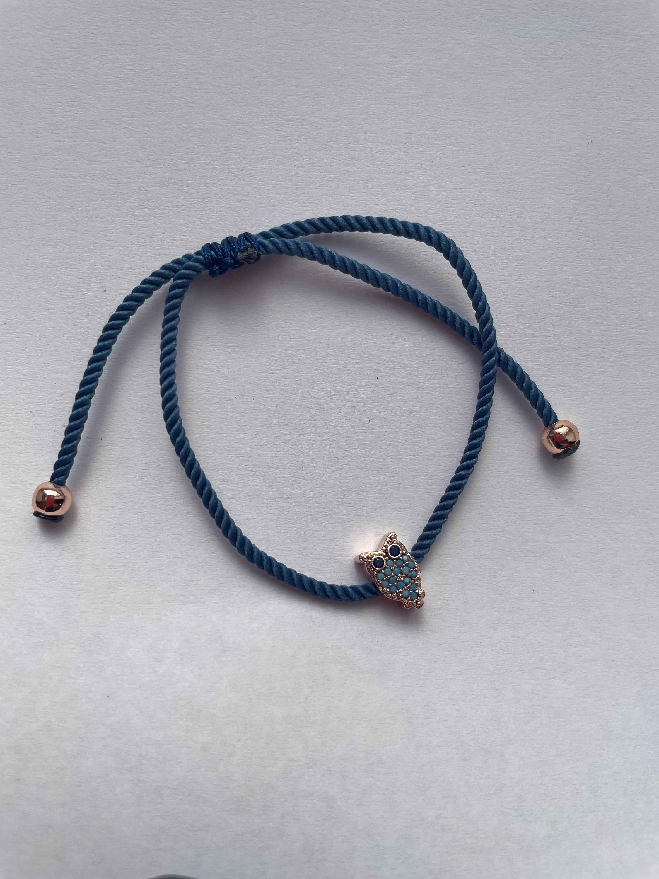 Adjustable Bracelet Blue String Zirconium Owl Charm