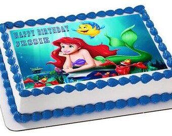 Disney Mermaid Ariel Princess Edible Birthday Cake Image Topper 1//4 Sheet Icing