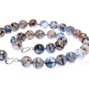 The Collection M | Astrid &quot;Rocky Coast&quot; beaded jewelry set, brown blue dragon vein agate beads, necklace, bracelet, earrings, Gifts for Her