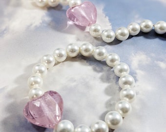 The Collection M for Kids | Girls "Charmed" beaded jewelry set, white pearl and pink crystal beads, necklace, bracelet, Gifts for Children