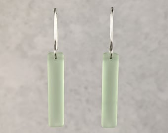 The Flynn | handmade rectangle sea glass earrings, rectangular ear wires, stainless steel, 20 gauge ear wires, frosted glass, Gifts for Her