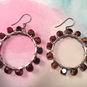 The Dixie | handmade wire-wrapped metallic glass bead earrings, faceted pink Czech metallic glass beads, rose gold, Gifts for Her