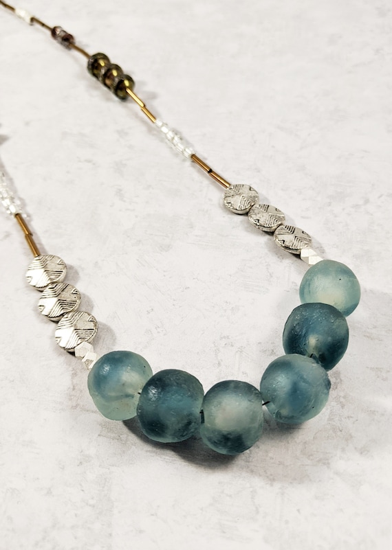 The Hayley Handmade African Sea Glass Necklace Krobo Beads | Etsy