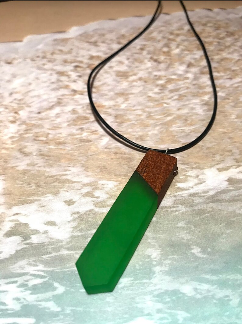 Gifts for Her unisex jewelry Gifts for Him black leather cord The Taylor handmade adjustable length wood and resin necklace