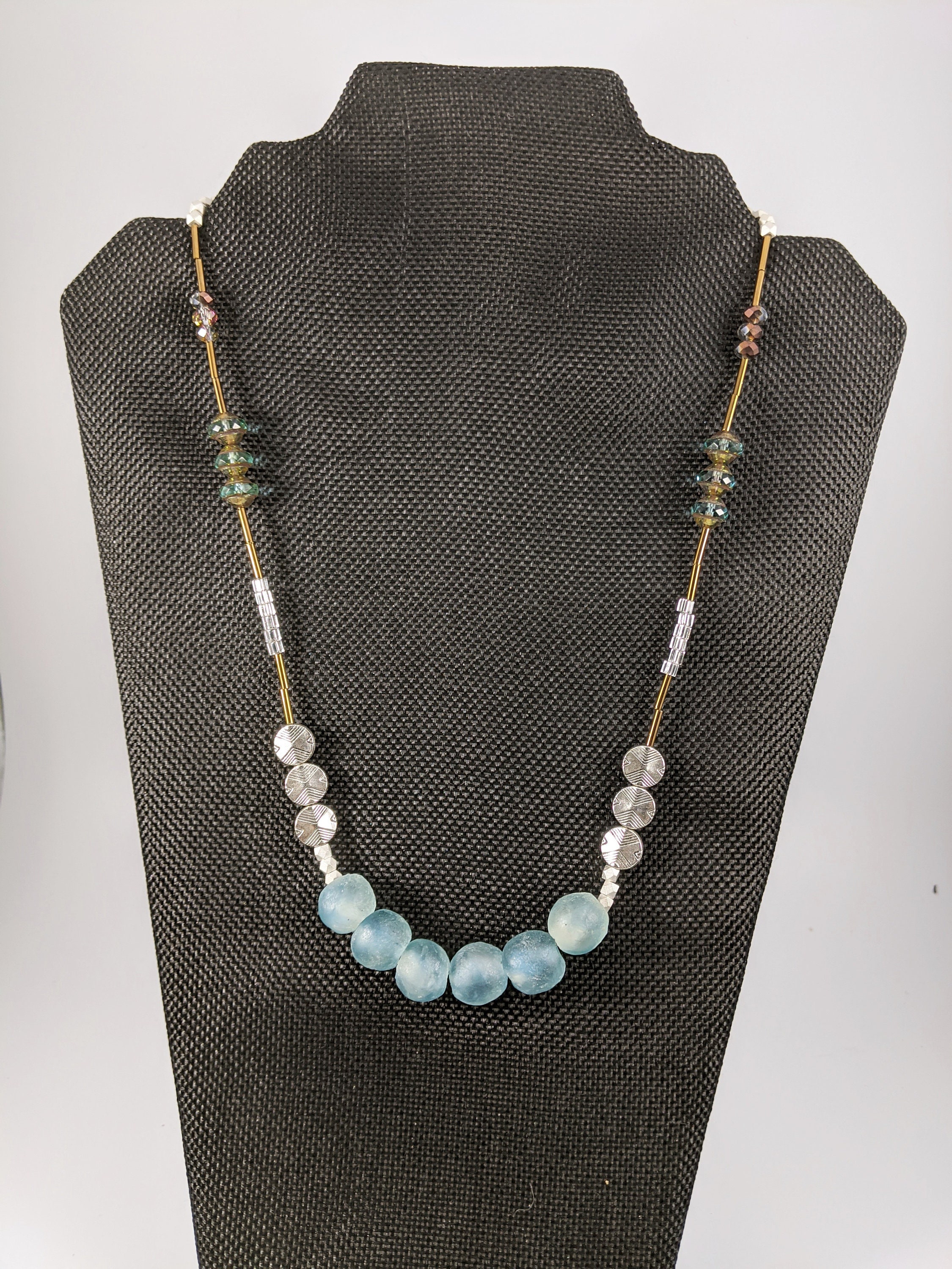 The Hayley handmade African sea glass necklace krobo beads | Etsy
