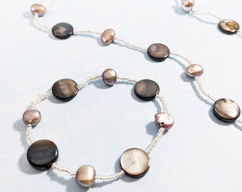 The Collection M for Kids | Girls "Winter Princess" beaded jewelry set, gray pearls, heart beads, necklace, bracelet, Gifts for Children