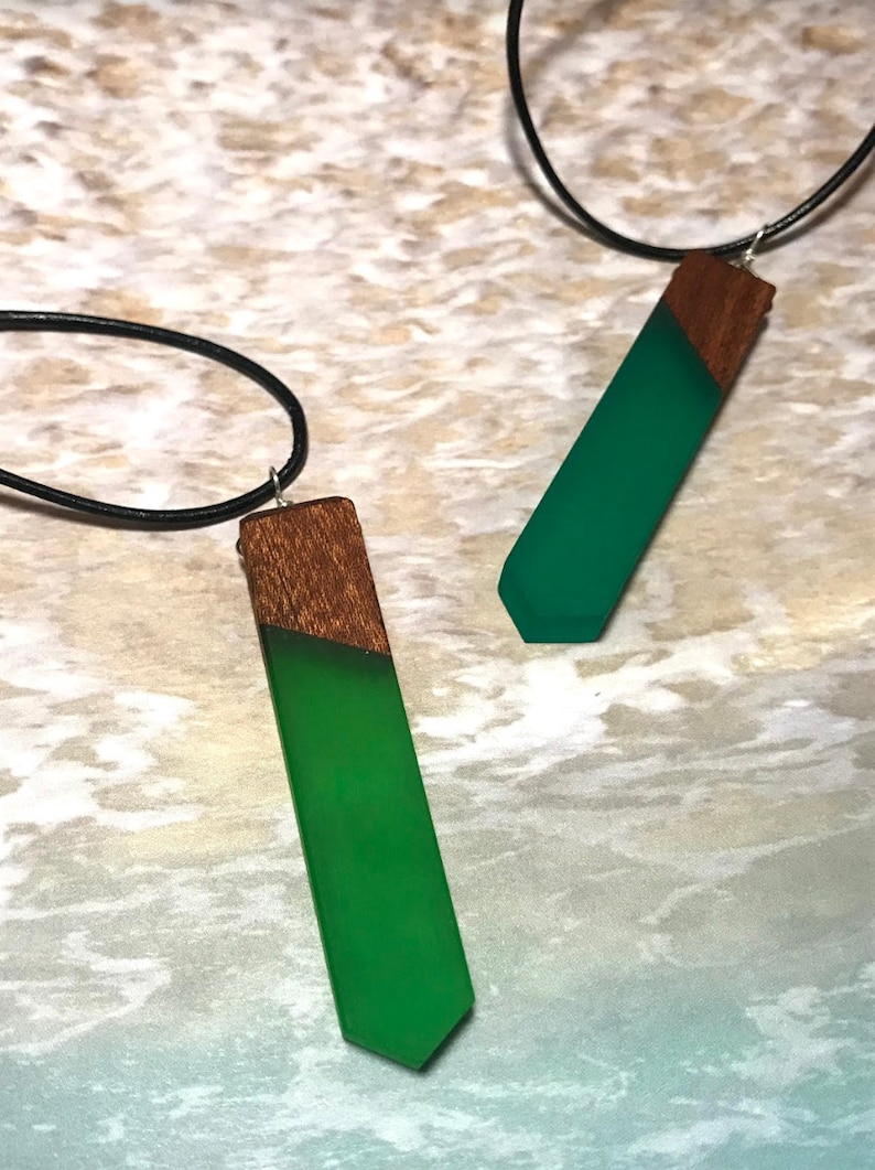 Gifts for Her unisex jewelry Gifts for Him black leather cord The Taylor handmade adjustable length wood and resin necklace