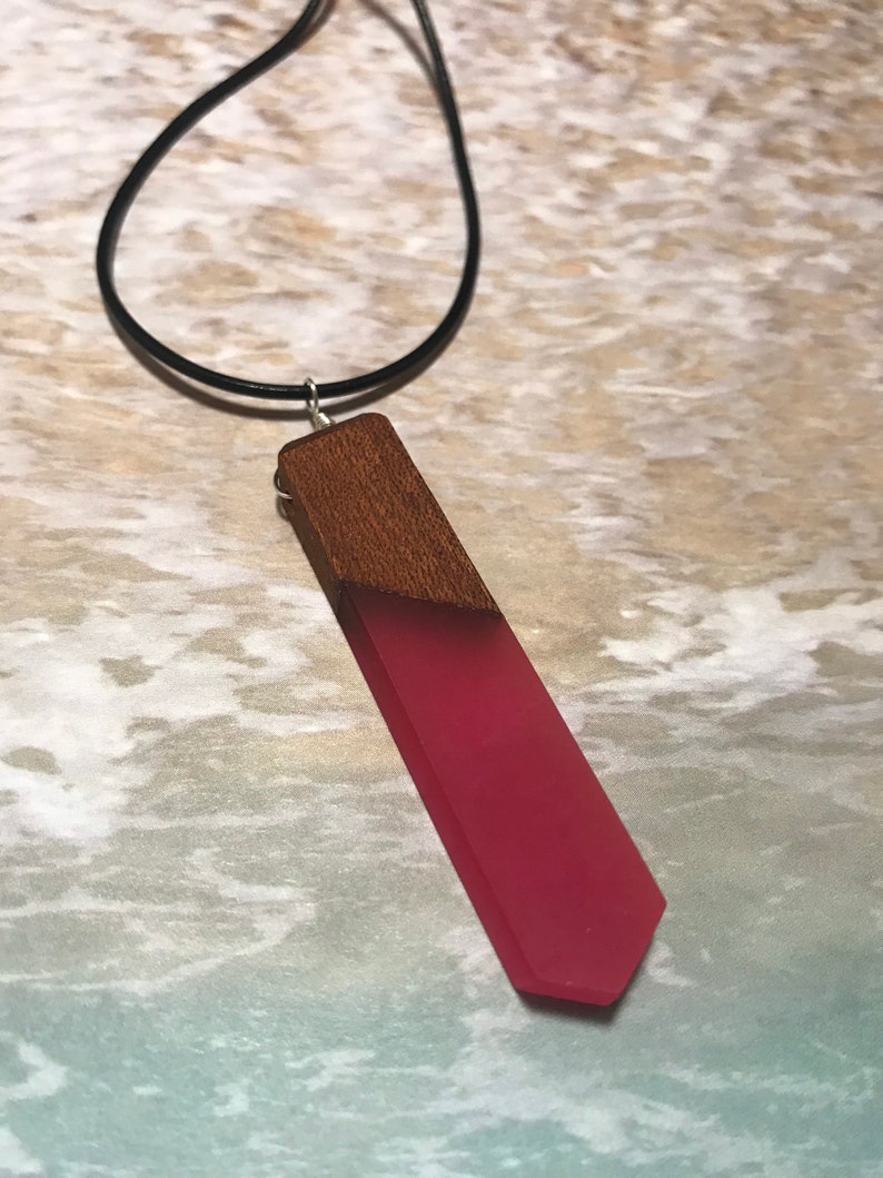 Gifts for Her unisex jewelry Gifts for Him black leather cord The Taylor handmade adjustable length wood and resin necklace