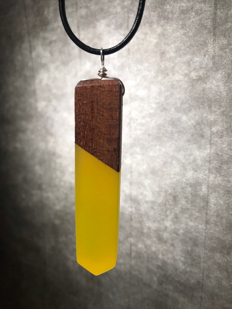 Gifts for Her unisex jewelry Gifts for Him black leather cord The Taylor handmade adjustable length wood and resin necklace