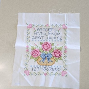 Vintage Sampler Pillow Cover or Wall Hanging Embroidery Cross Stitch 14 X 17 inches