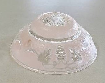 Vintage Antique Pink Light Fixture Shade Globe for Ceiling. Pink Glass with Grapes, Leaves, and Braid.  Holes for 3 chains to hang it.