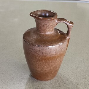 Vintage FRANKOMA Pottery #838 Medium Small Pitcher, Satin Brown and Sapula Clay from Oklahoma. About 5 inches tall. No Damage or Crazing.
