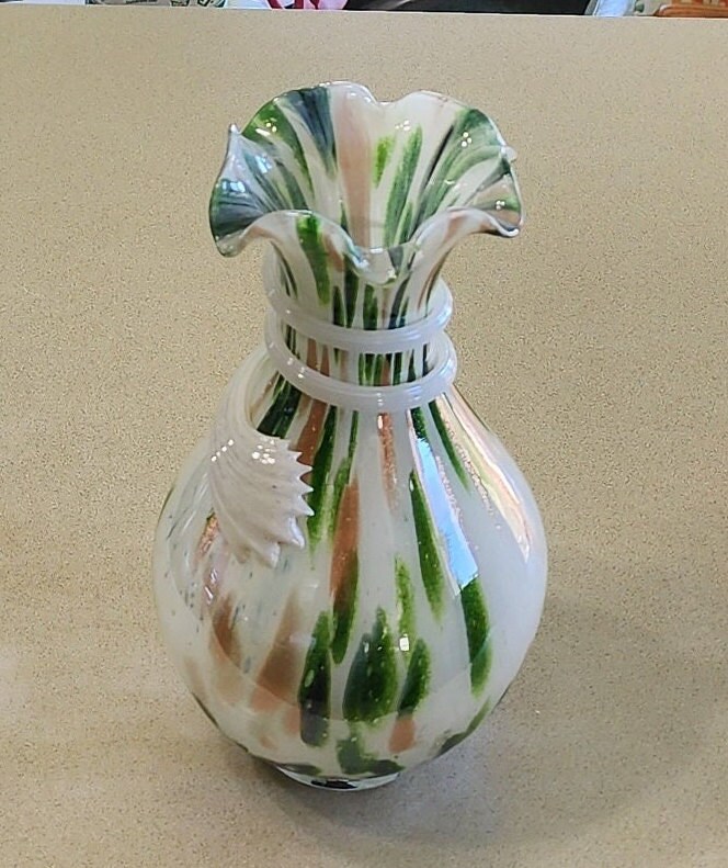 Vintage MURANO Lavorazione Tall Art Glass Vase with Ruffled