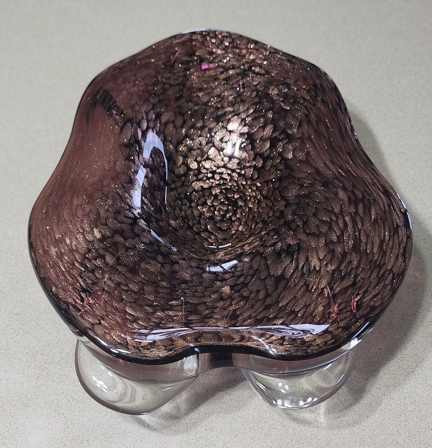 Mid Century Murano Copper Aventurine Dish Ashtray Oblong‎ Copper Sparkle Mid Century Murano Copper Aventurine Dish Ashtray Large  main image 2