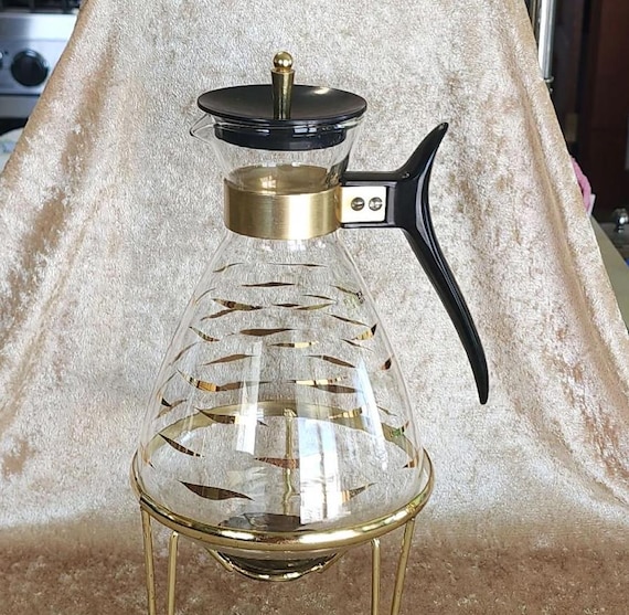 Mid Century MCM PYREX 8 Cup Coffee Carafe With Lid, Stand, and 
