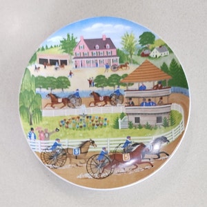 Vintage Sammelteller SPRING aus den Picard Folk Art Staffels. Pferdegeschirr oder Wagenrennen. Hersteller JK Bavaria. 19 cm.