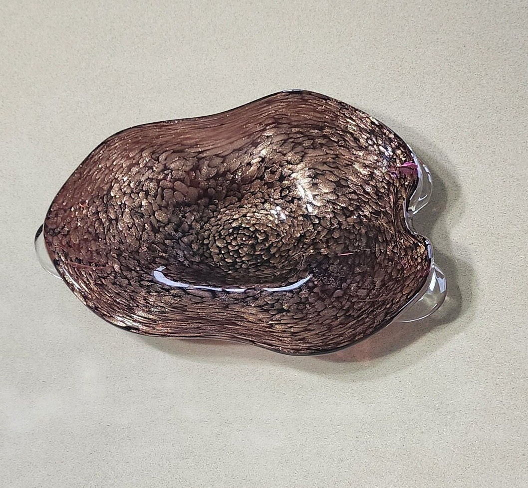 Mid Century Murano Copper Aventurine Dish Ashtray Oblong‎ Copper Sparkle Mid Century Murano Copper Aventurine Dish Ashtray Large  main image 3