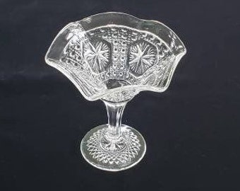 Vintage EAPG Fluted Stemmed Bon Bon Candy Dish by Imperial Glass Pattern Amelia Cane and Star. Very Pretty and Very Nice Condition.