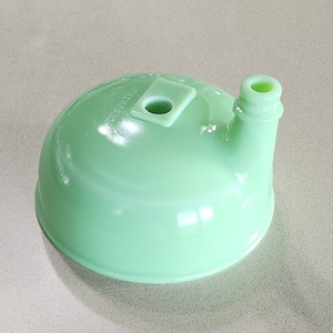 Vintage Jadeite Uranium Glass Juicer for 1940&#39;s Sunbeam Mixer with White Glass Juice Extractor. Marked DES PAT 87228.  No chips or cracks.