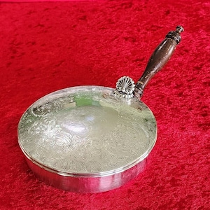 Vintage Silverplate Silent Butler Crumb Catcher Reproduction by Sheffield Canada #907 Wood Handle Lots of Pretty Scrolling. One small dent.