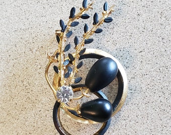 Vintage Made in Austria BROOCH With Matte Black Circles