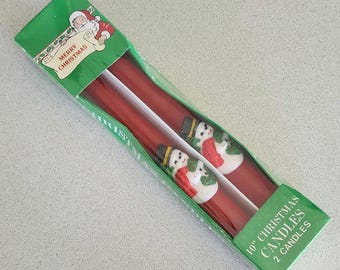 Velas navideñas vintage con forma de muñeco de nieve, de 10 pulgadas, color rojo, en paquete sin abrir. Sin código UPC.