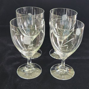 4  Vintage Schott-Zwiesel NECKAR ROSE Cut Water Goblets Elegant Glass   Hold 12 ounces 6 1/8 inches tall. Made in Germany. Great Condition.