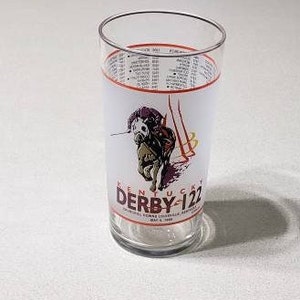 Vintage 1996 122nd Kentucky Derby Souvenir Frosted Glass by Libbey. 12 ounces Mint Julep glass with dates and winners on back side.