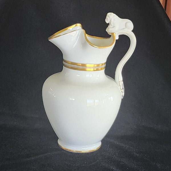 Vintage Bing and Grondahl B & G Chocolate Coffee Pitcher White Porcelain with Gold Trim and Lion on Top of Handle. NO LID. #444 No damage.