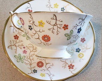 Brookdale CUP & SAUCER Coalport Bone China made in England.  Very floral with gold.