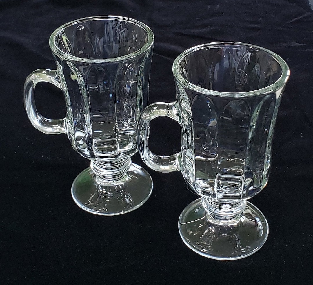 2 Libbey Milan Cups or Mugs, Paneled and Footed, Clear Crystal Coffee