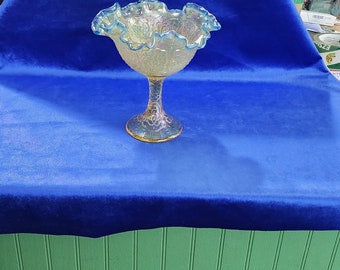 Vintage RARE Gold Iridized Persian Medallion Footed Compote with Twilight Blue Crest Ruffled Edge. No damage.