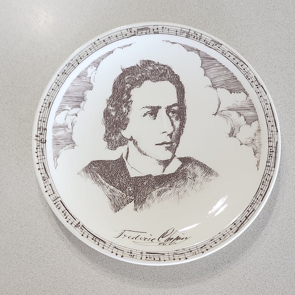 Vintage Vernon Kilns Metlox Music Masters Collector Plate of Frederic Francois Chopin. 8 1/2 inches in diameter and no damage.