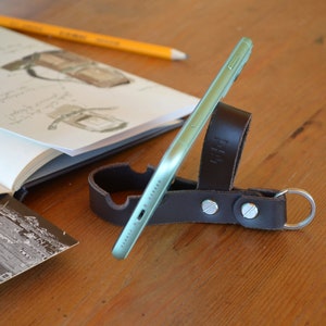 Leather Keychain with Phone Stand