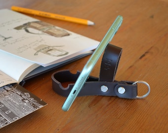 Leather Keychain with Phone Stand