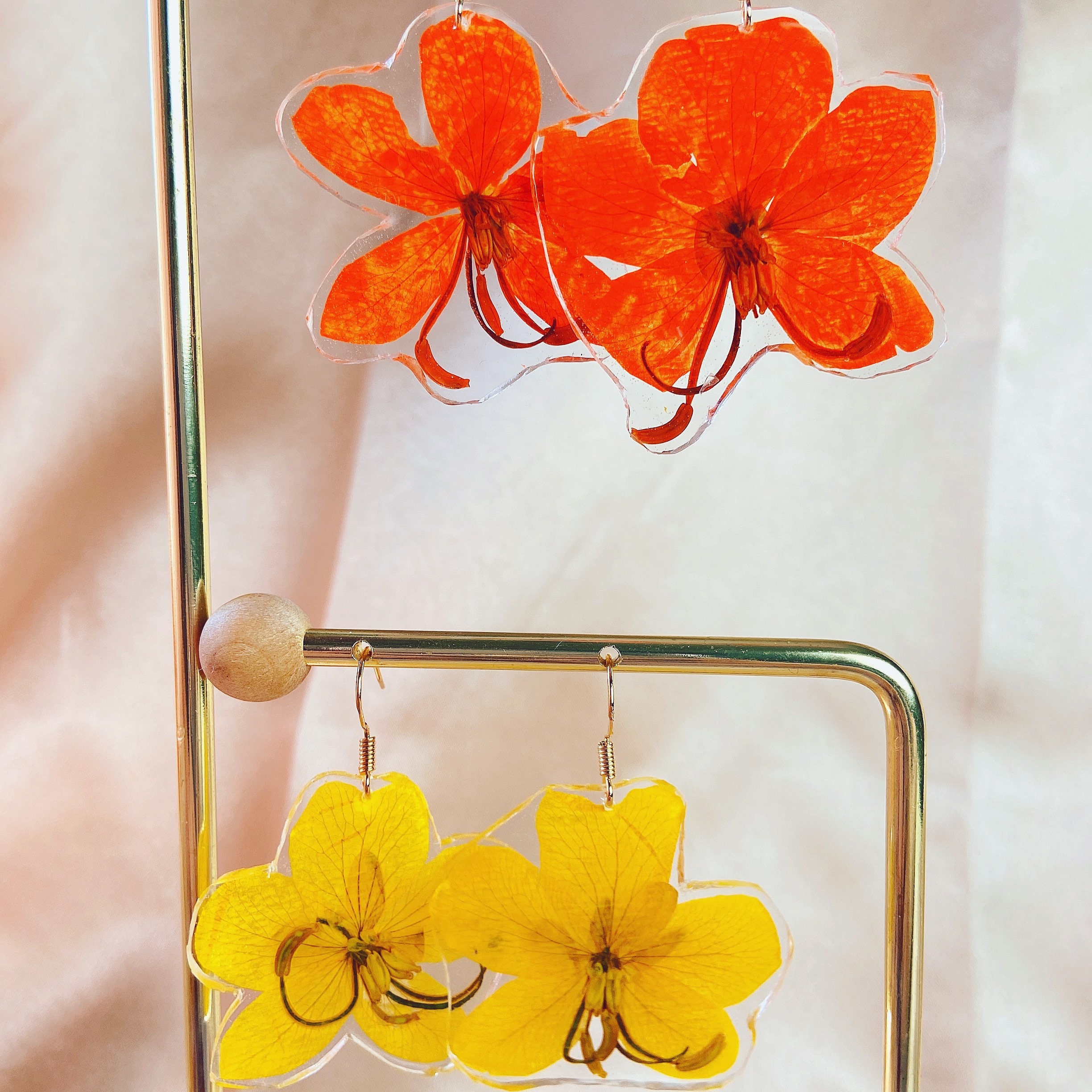 Pressed Cassia Earrings Real Flower Earrings Resin Flower Etsy